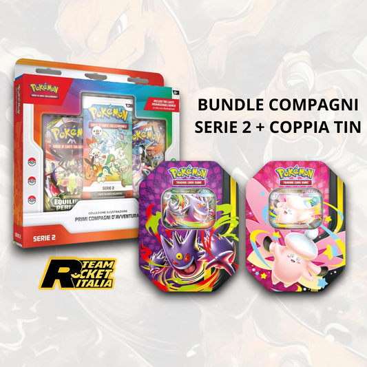 Bundle Compagni di avventura serie 2 + coppia  Mega Tin da  Chiarodiluna: Mega Gengar-ex e Mega Clefable-ex